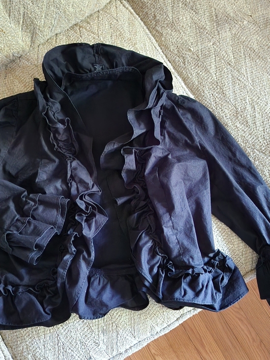 INC International Concepts Jackets & Blazers - Women's Black I.N.C. Ruffle-Trim Cotton Bolero Jacket